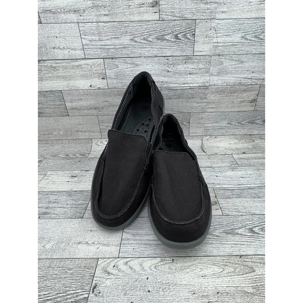 Crocs Santa Cruz Women Loafers Black Canvas Slip On Shoes Size 8 Moc Toe